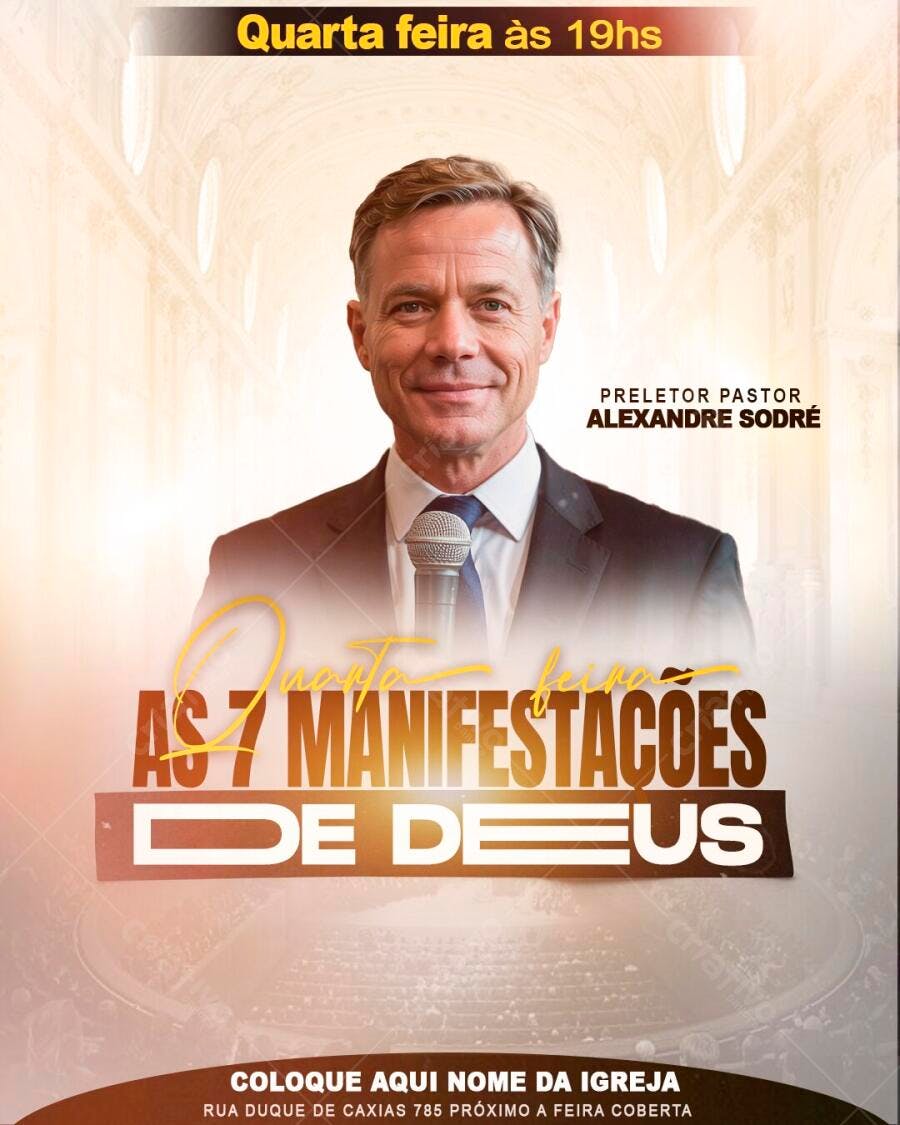 Flyer Igreja Culto Religioso As 7 Manifestações de Deus PSD Editável