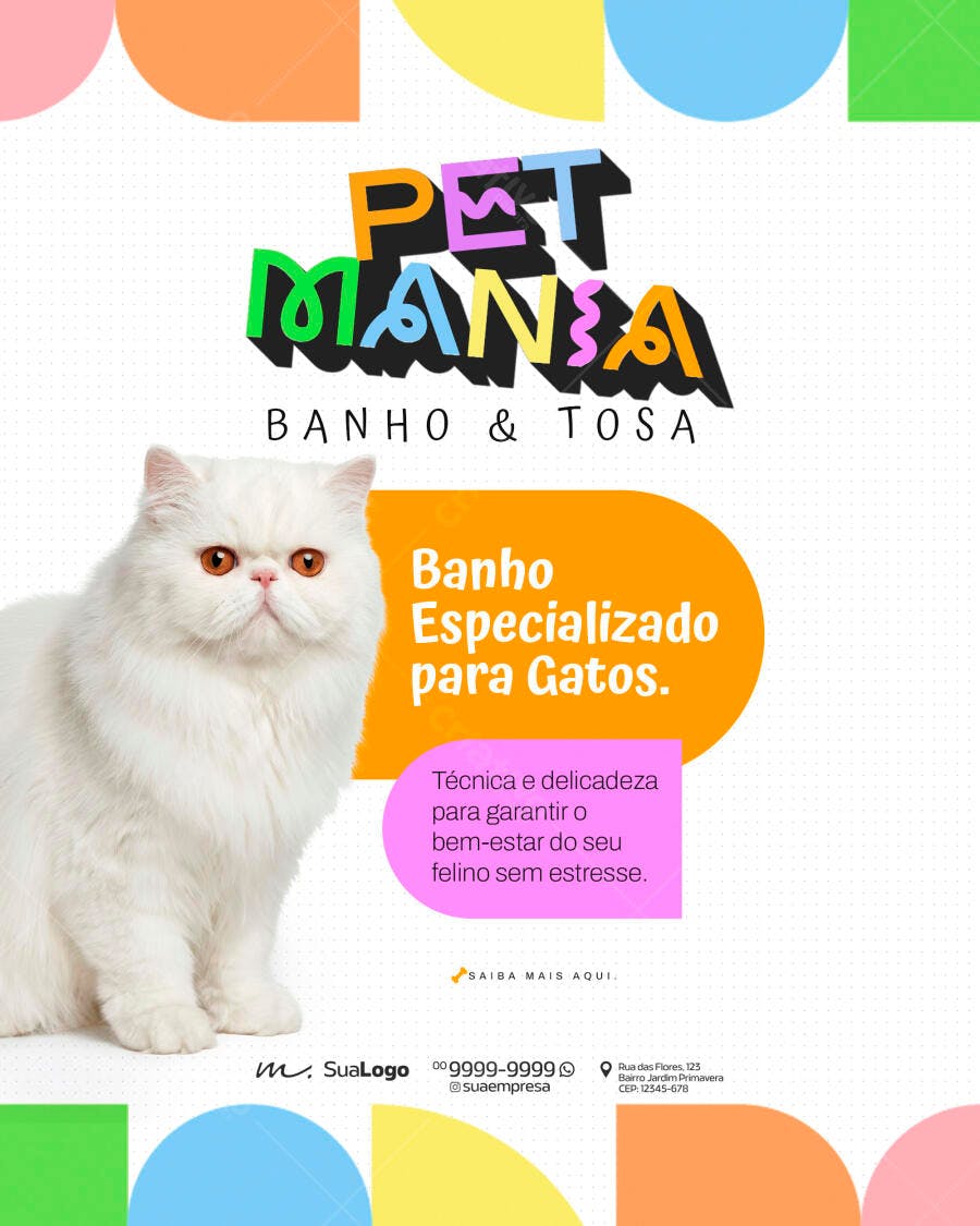 Flyer Pet Shop Banho e Tosa Gatos PSD Editável