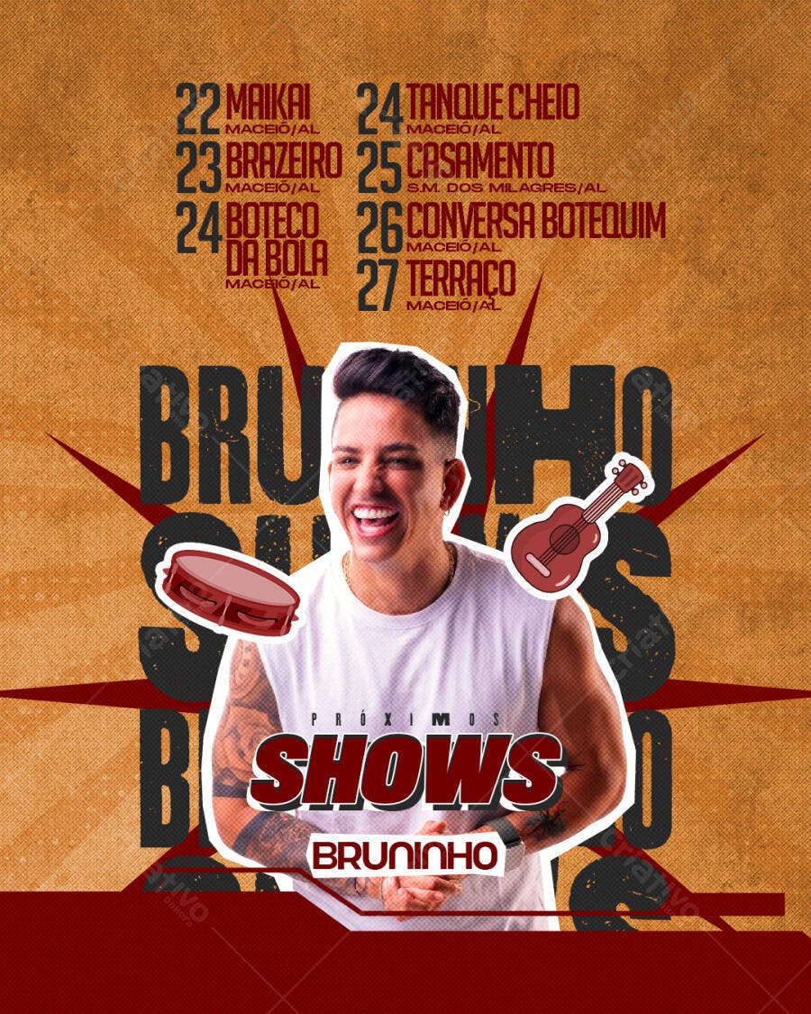 Flyer Próximos Shows Bruninho Sertanejo PSD Editável