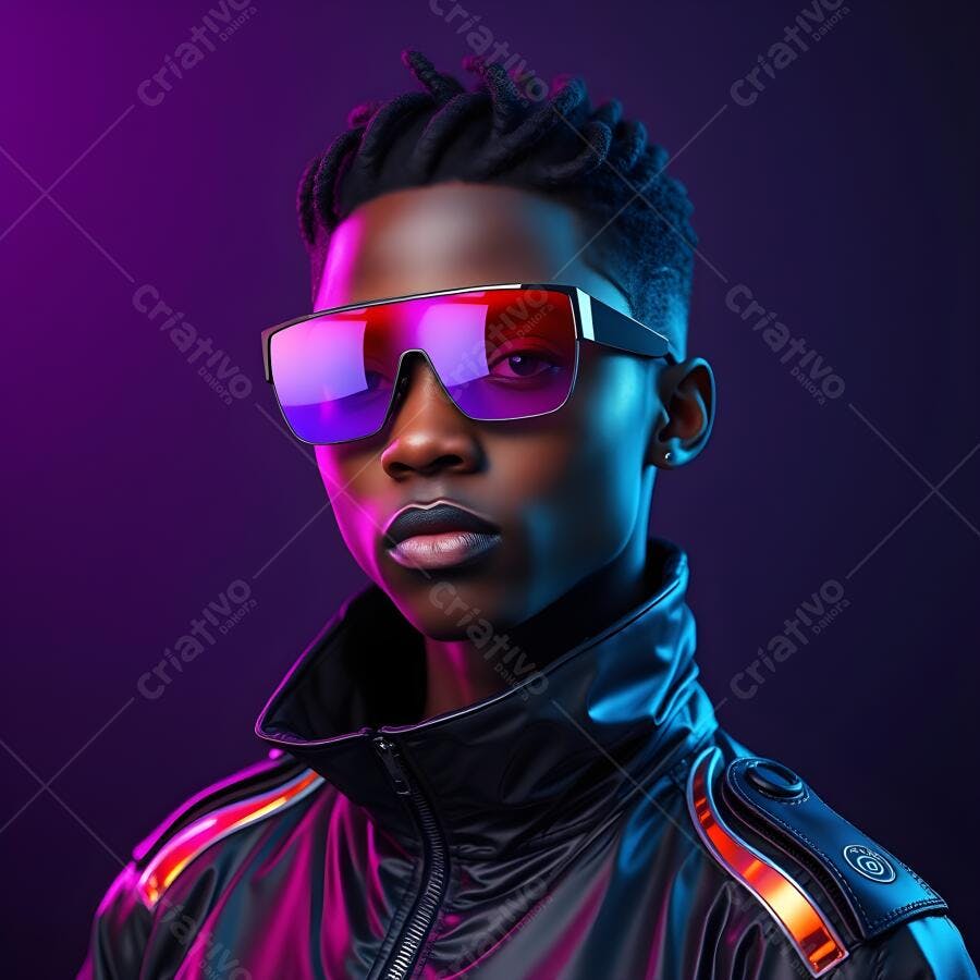 Foto Mulher Negra Óculos Escuros Neon Retrato Estúdio
