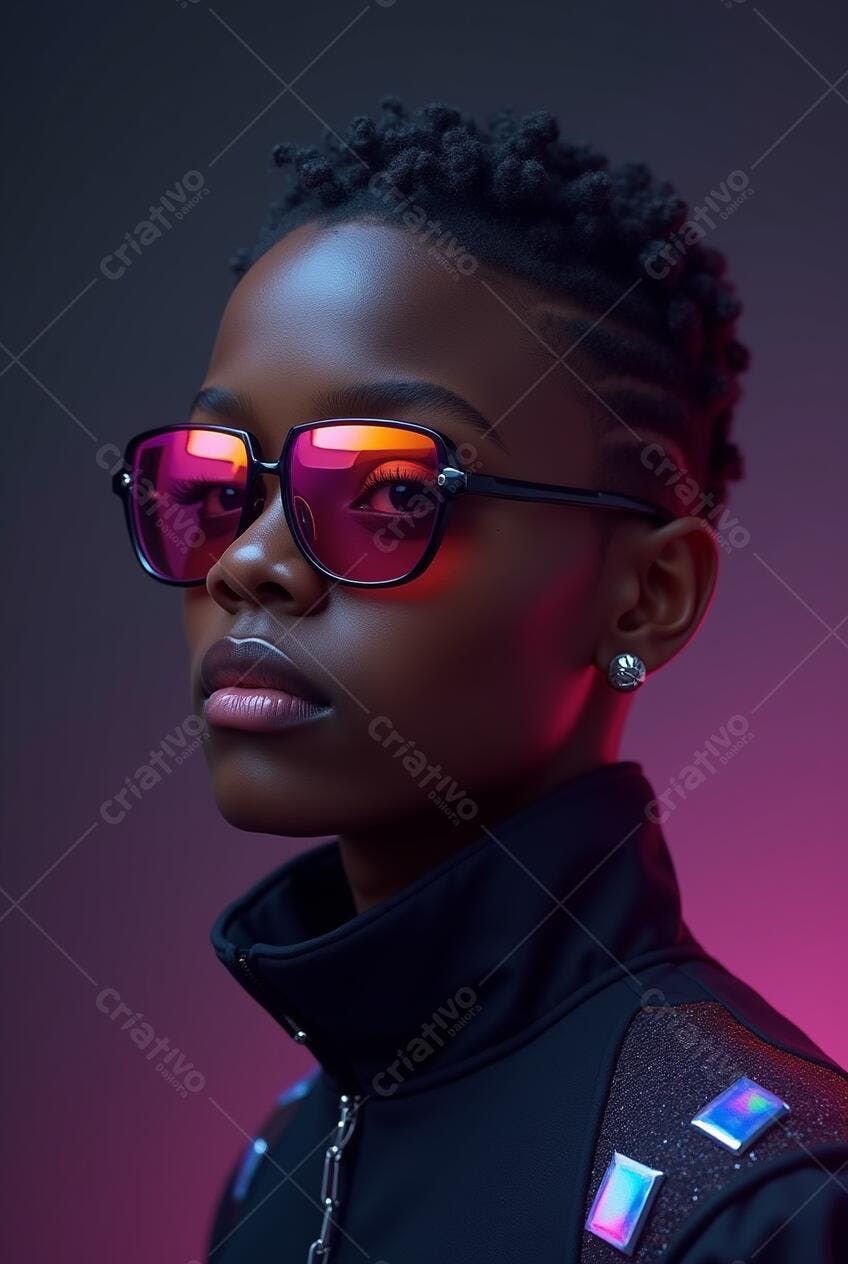 Foto Mulher Negra Óculos Rosa Neon Estilo Urbano