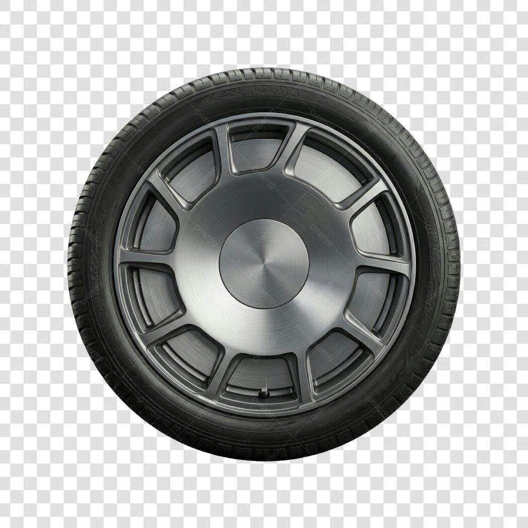 Foto Recortada Roda Carro Pneu Aro Prata PNG Fundo Transparente