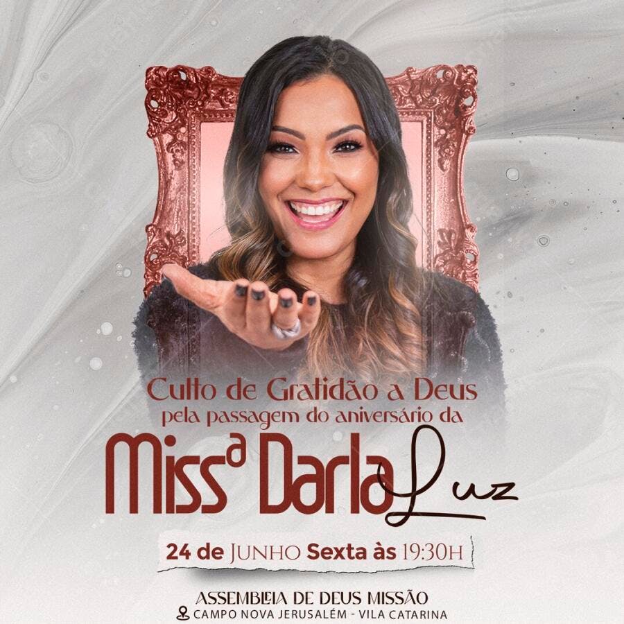 Post Culto de Gratidão Aniversário Missa Darla Luz PSD Editável