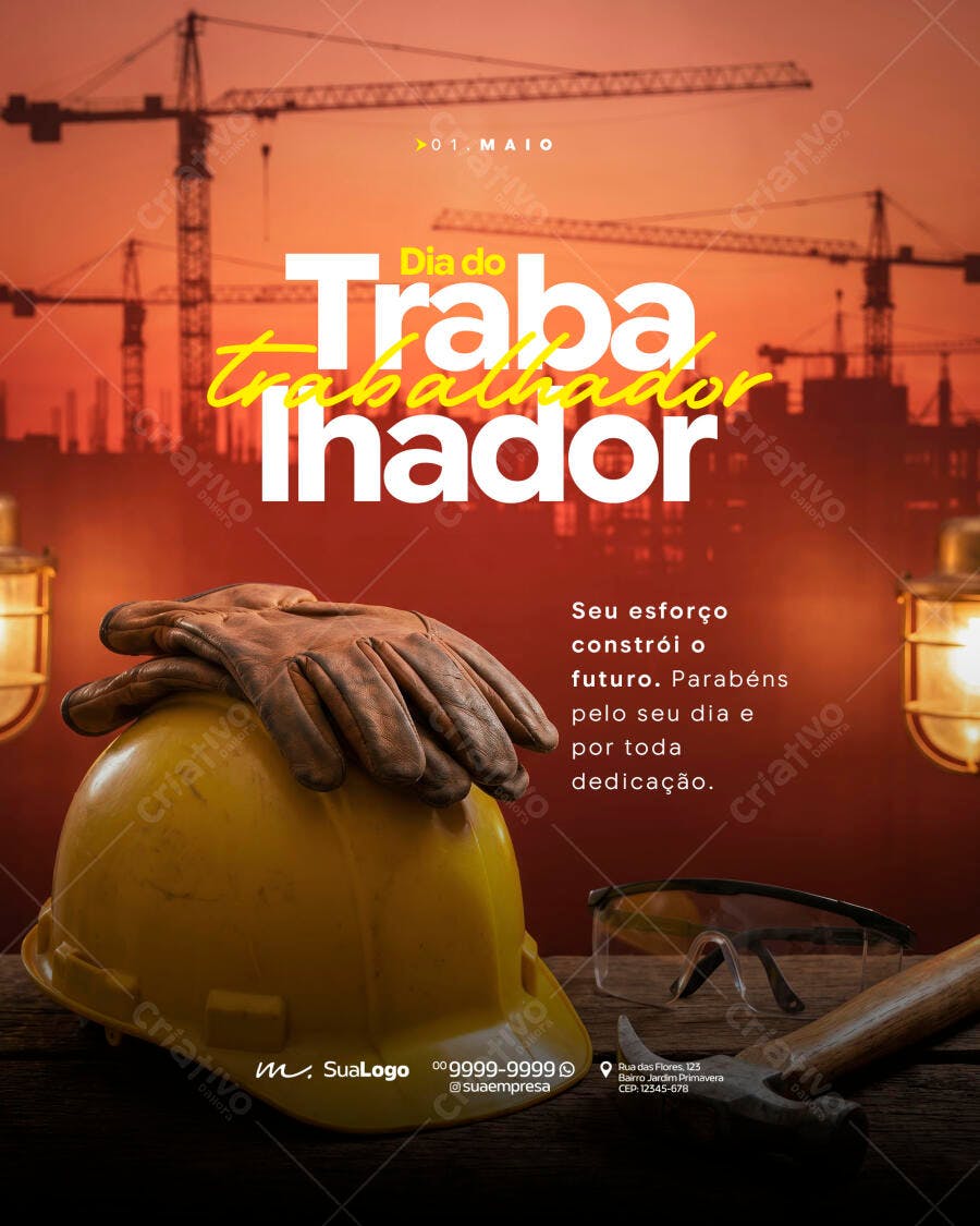 Post Dia do Trabalhador 1 de Maio Construção PSD Editável