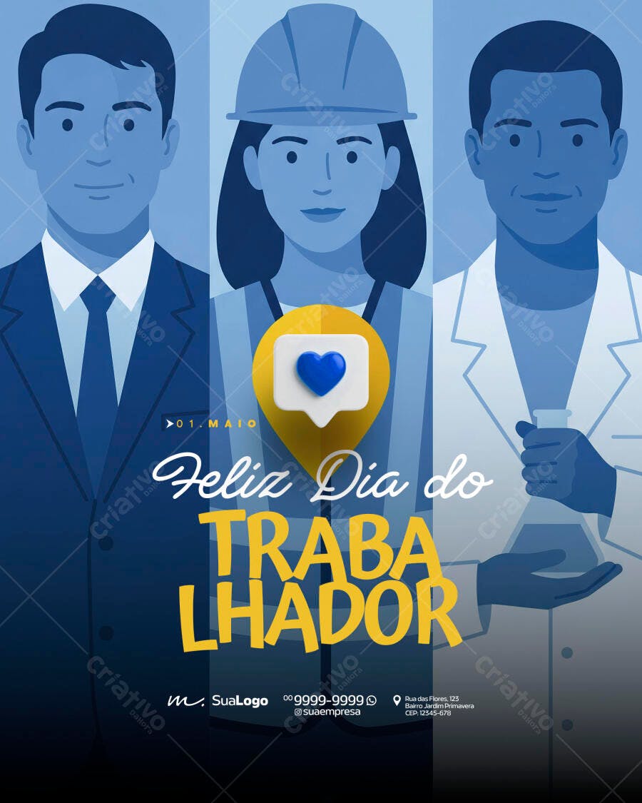 Post Dia do Trabalhador 1 de Maio PSD Editável