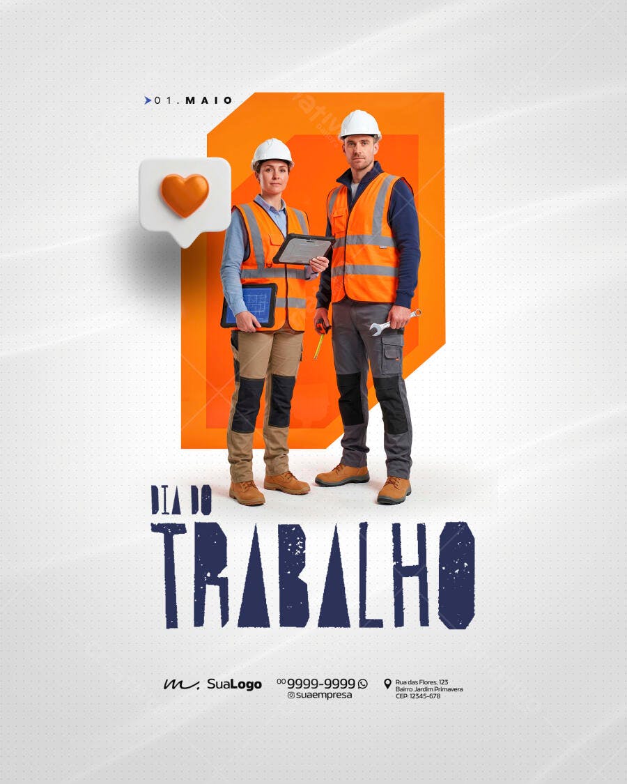 Post Dia do Trabalho 1 de Maio Construção PSD Editável