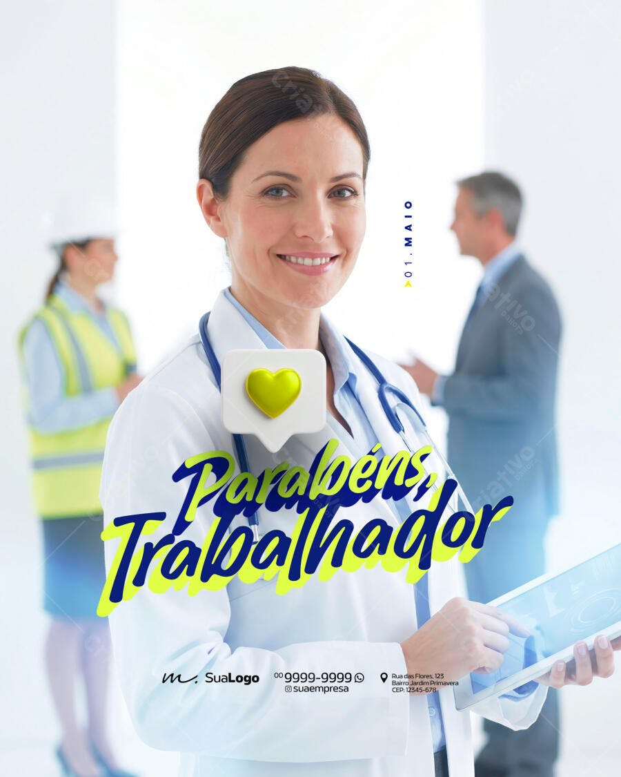 Post Dia do Trabalho 1 de Maio Profissões PSD Editável