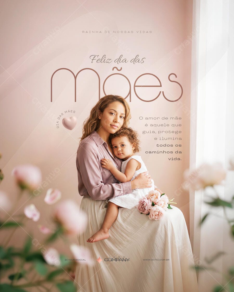Post Instagram Dia das Mães Delicado Rosas PSD Editável
