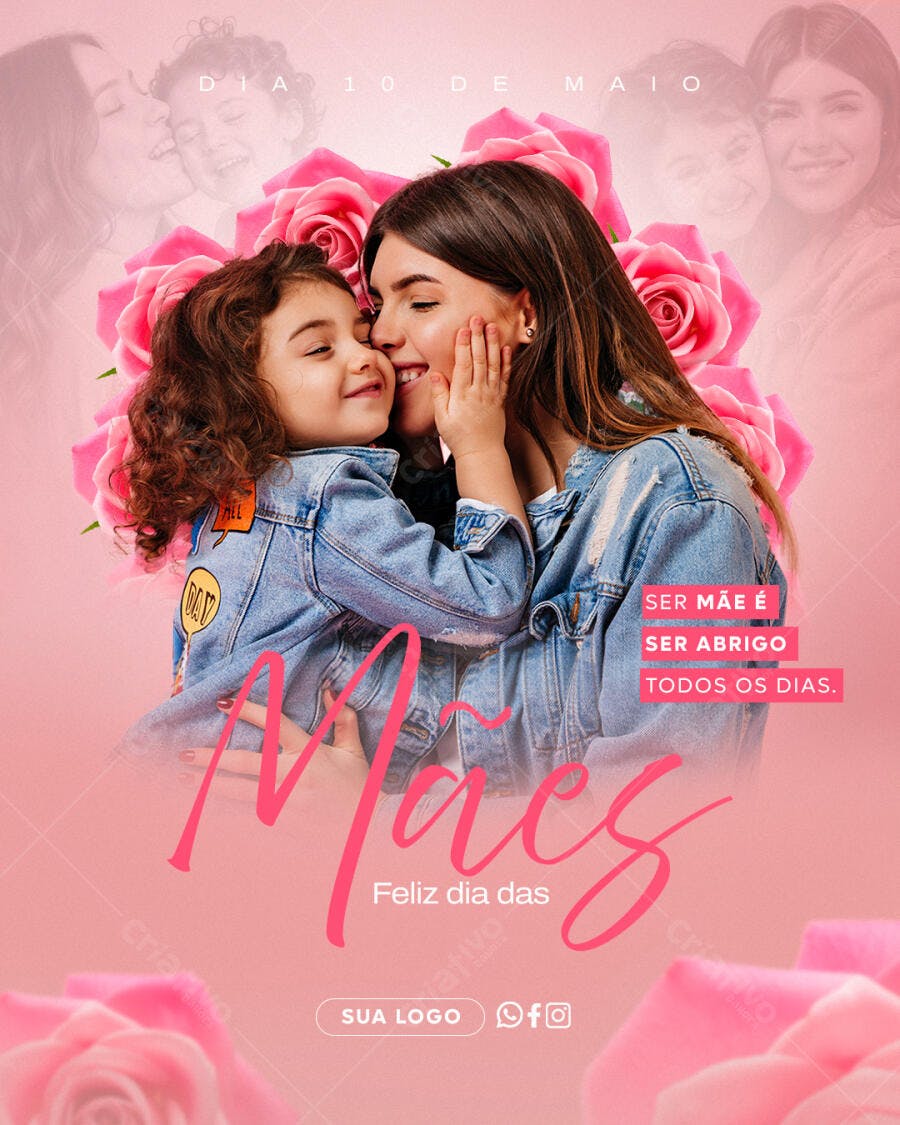 Post Instagram Dia das Mães Rosas PSD Editável