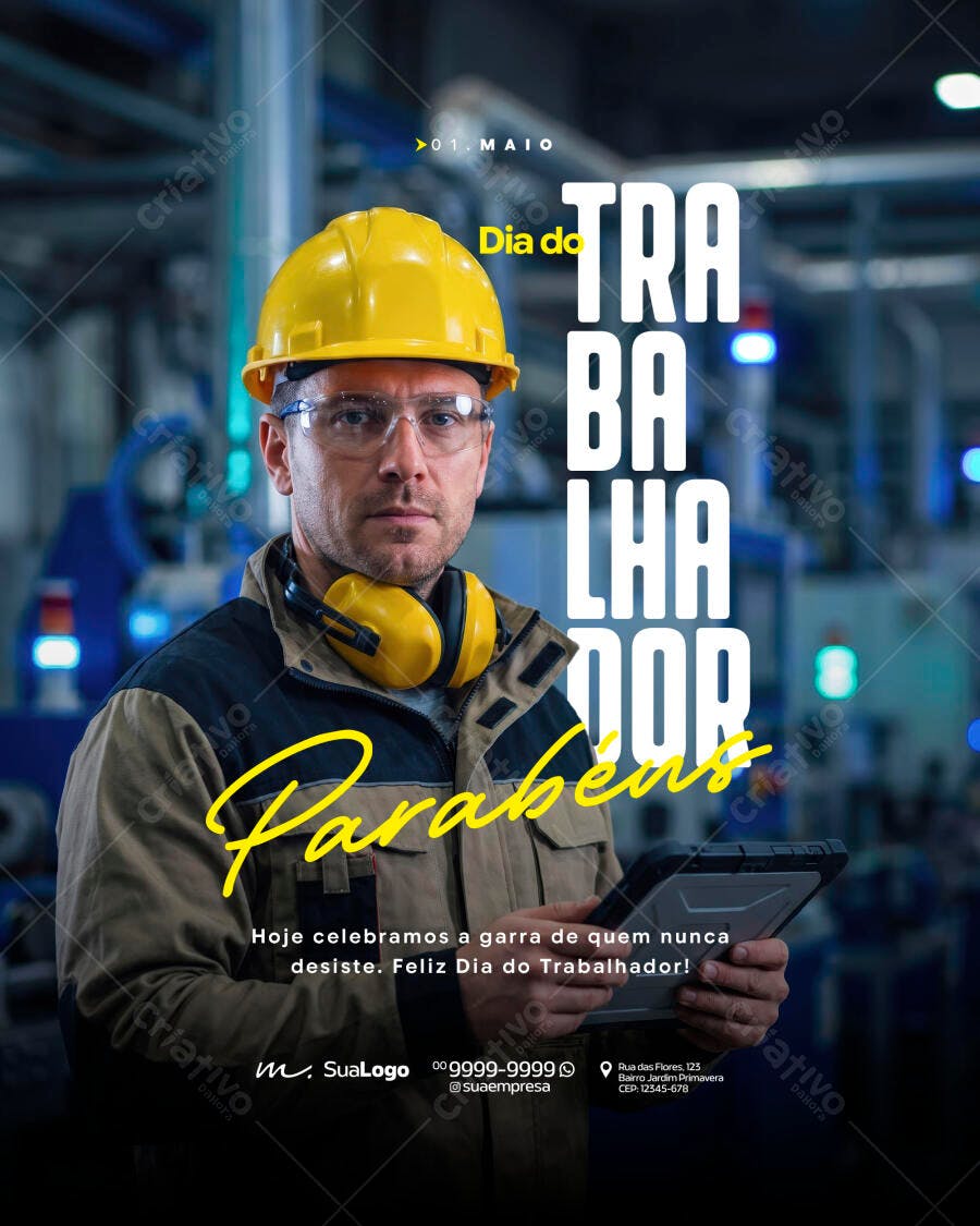 Post Instagram Dia do Trabalhador 1 de Maio PSD Editável