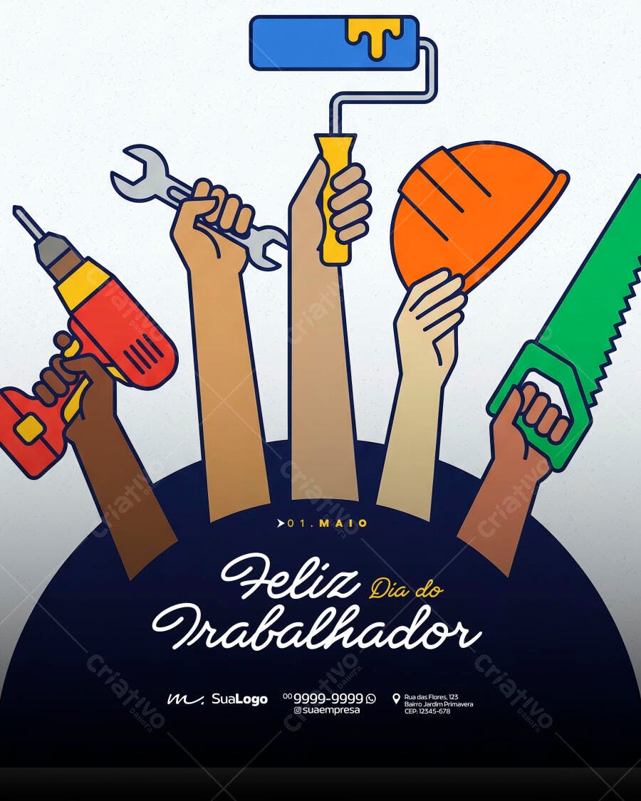 Post Instagram Dia do Trabalhador 1 de Maio PSD Editável