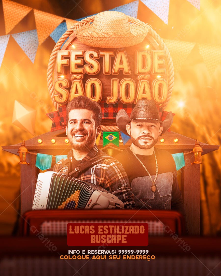 Post Instagram Festa de São João Arraial PSD Editável