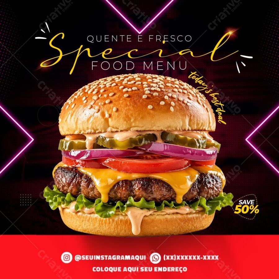 Post Instagram Hamburgueria Lanchonete PSD Editável