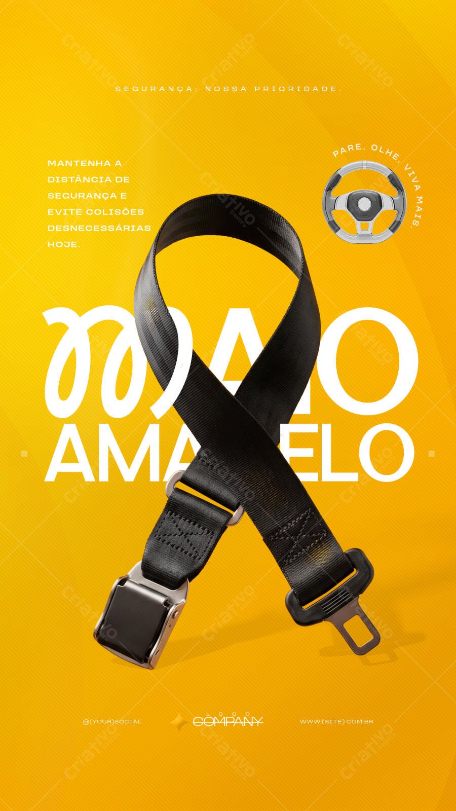 Post Instagram Maio Amarelo Cinto Segurança PSD Editável