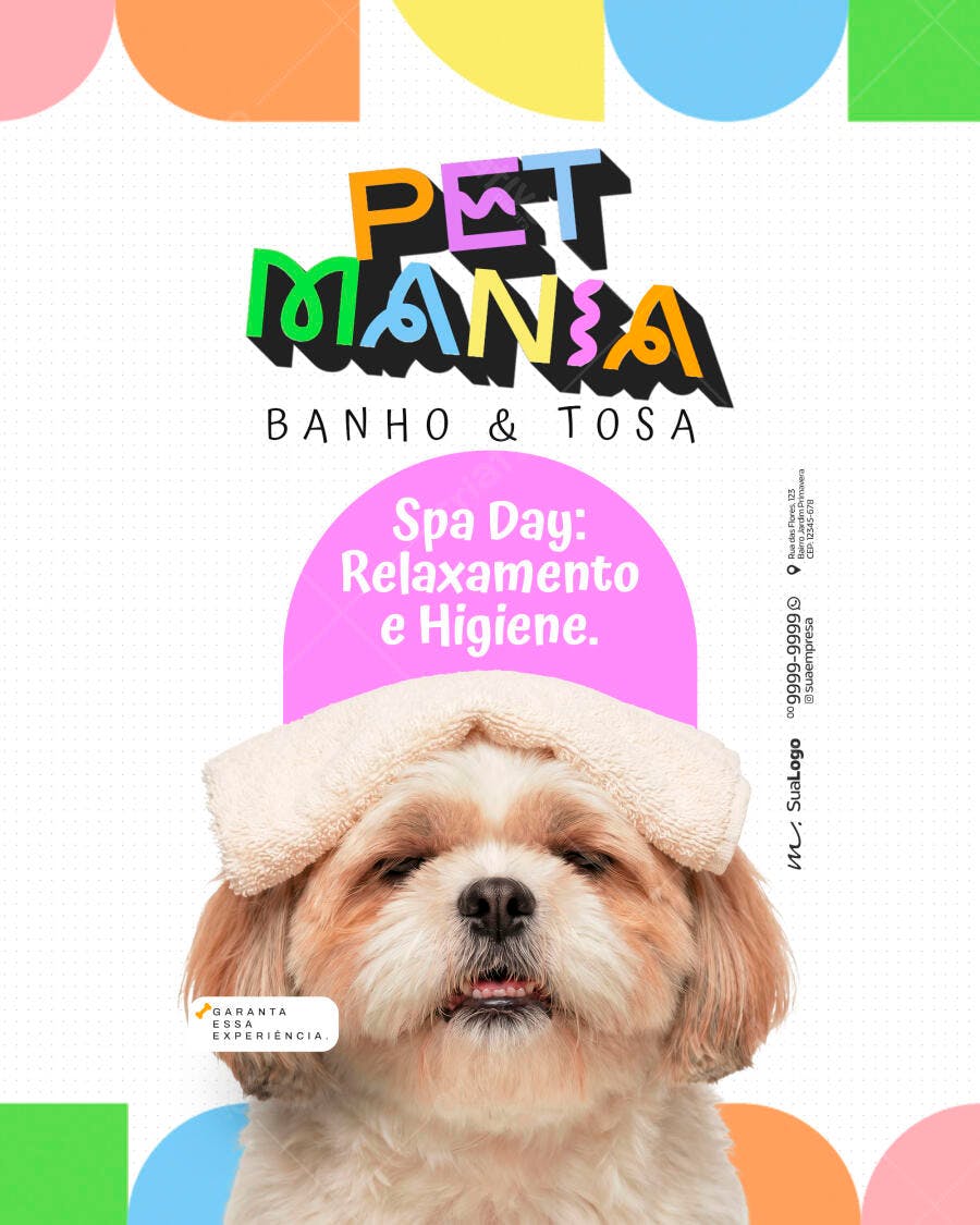 Post Instagram Pet Shop Banho e Tosa Spa Day PSD Editável