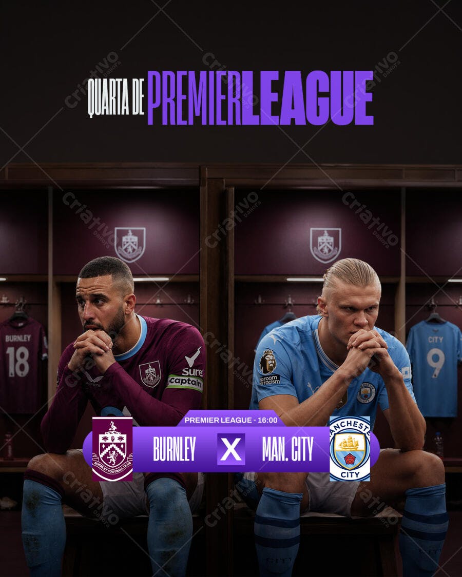Post Instagram Premier League Burnley x Man City PSD Editável