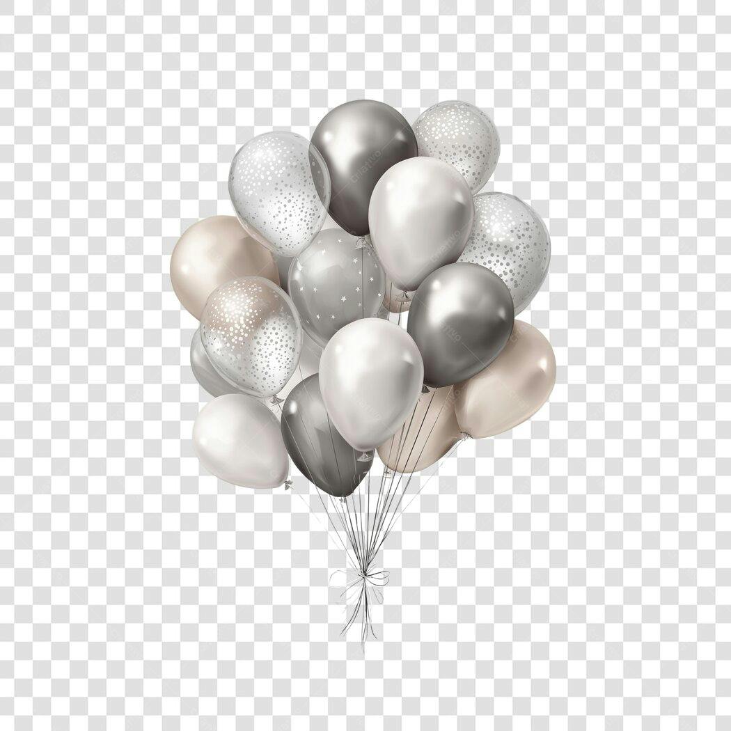 Elemento 3D Balões Prata Branco Dourado PNG Fundo Transparente