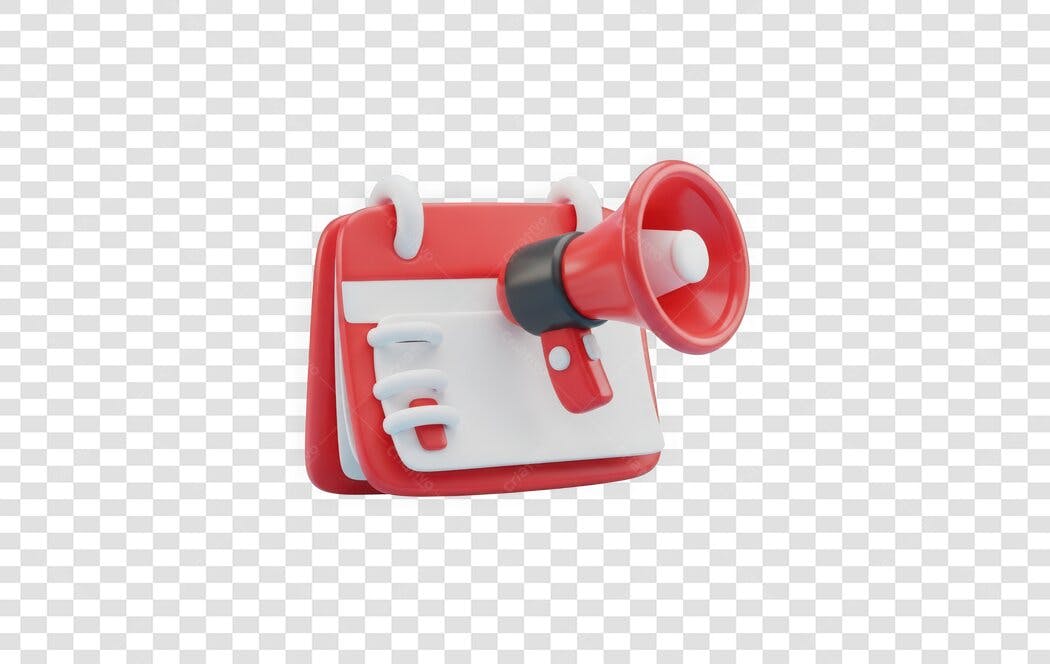 Elemento 3D Calendário Megafone Anúncio Marketing PNG Fundo Transparente