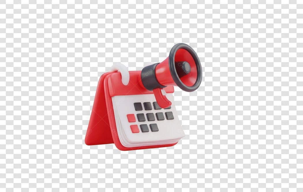 Elemento 3D Calendário Megafone Anúncio Marketing PNG Fundo Transparente