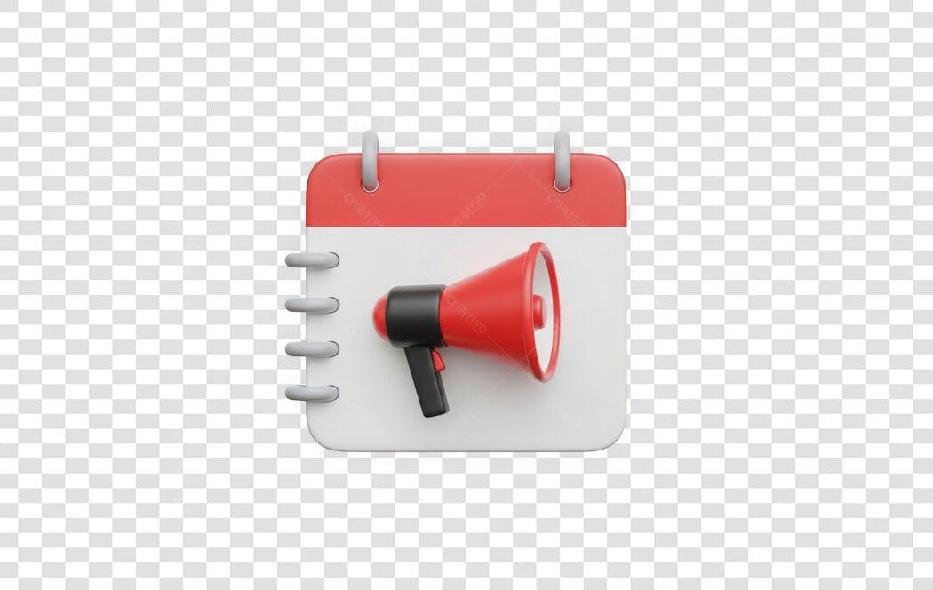 Elemento 3D Calendário Megafone Marketing PNG Fundo Transparente