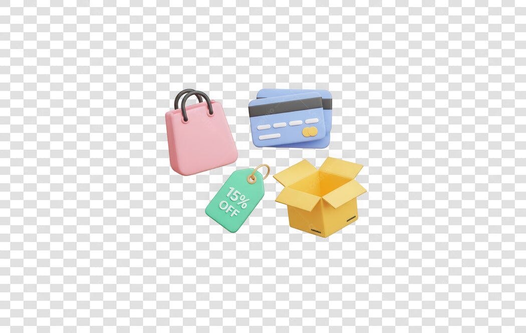 Elemento 3D Compras Online Cartão Sacola Desconto PNG Fundo Transparente