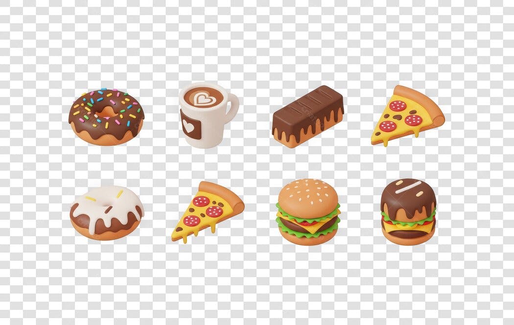 Elemento 3D Fast Food Doces Salgados PNG Fundo Transparente