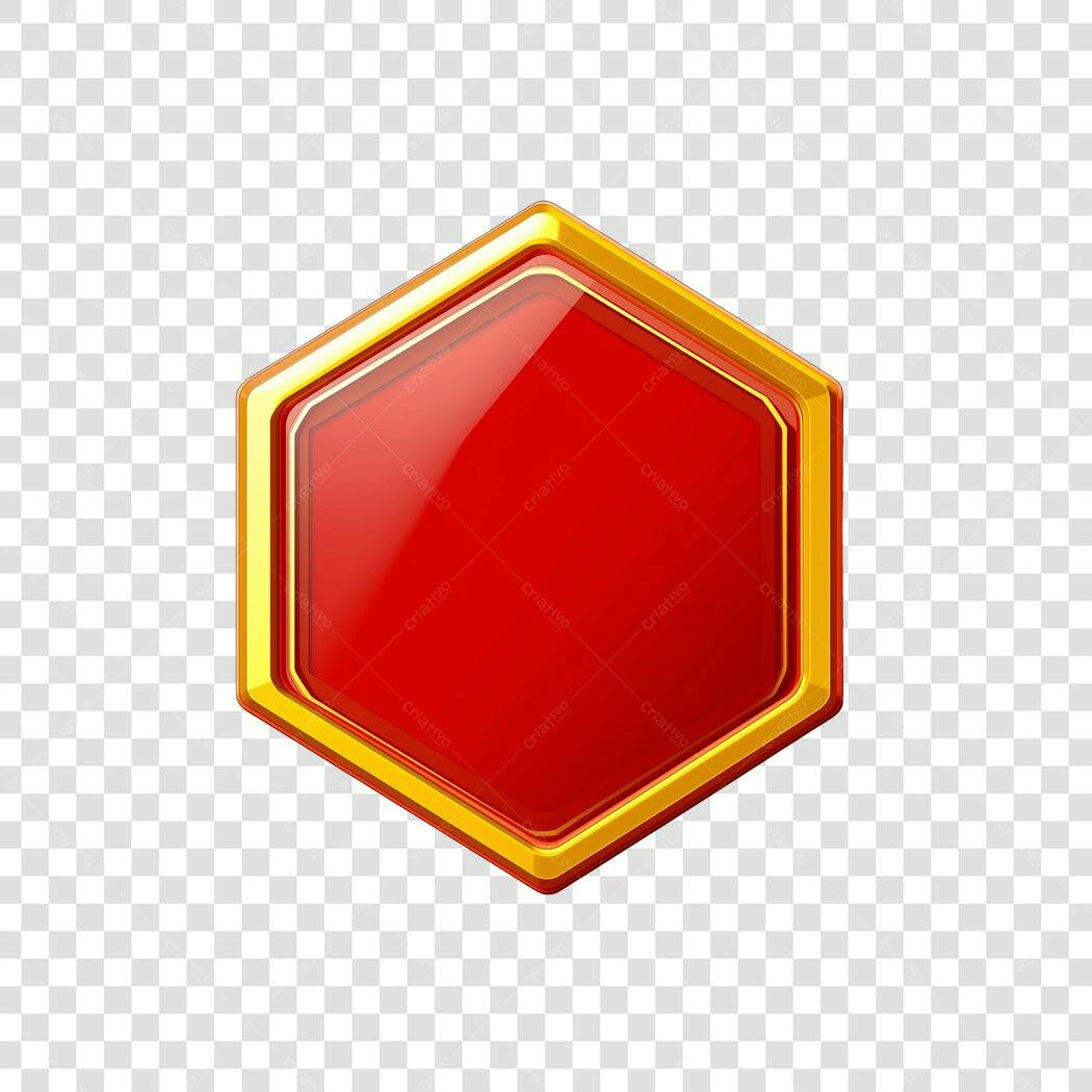 Elemento 3D Hexágono Vermelho Dourado Brilhante PNG Fundo Transparente