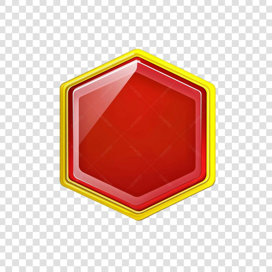 Elemento 3D Hexágono Vermelho Dourado Brilhante PNG Fundo Transparente