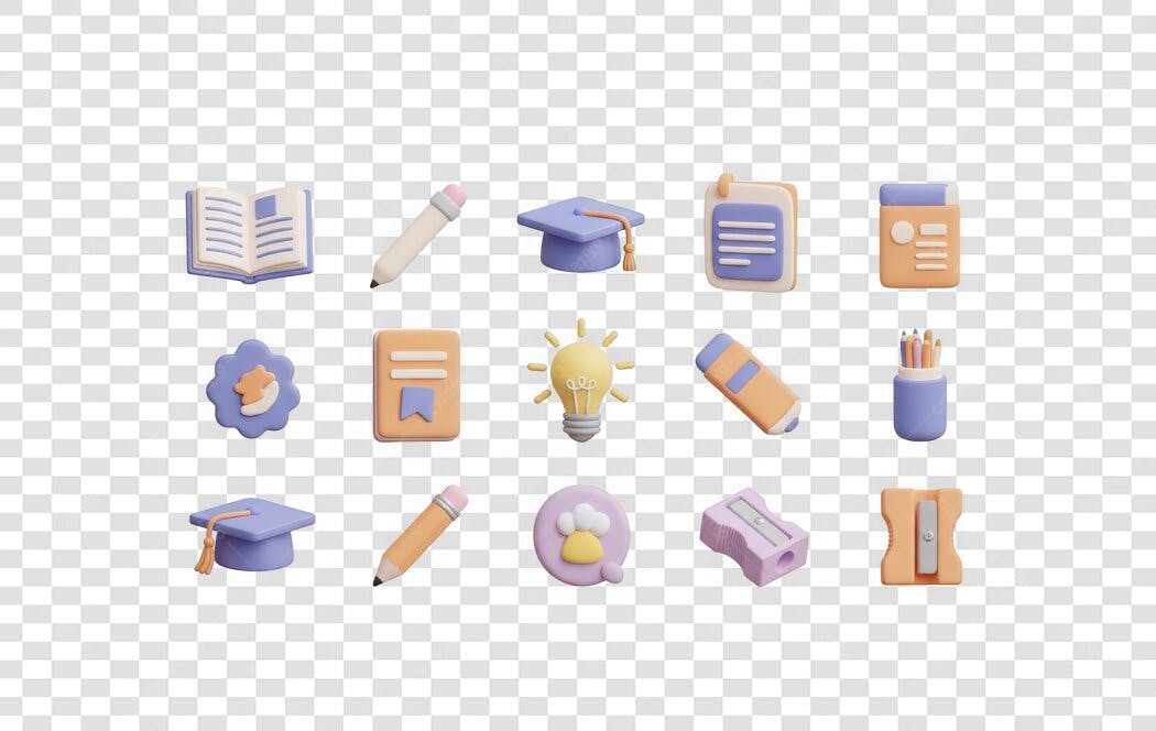Elemento 3D Ícones Educação Escola Material PNG Fundo Transparente