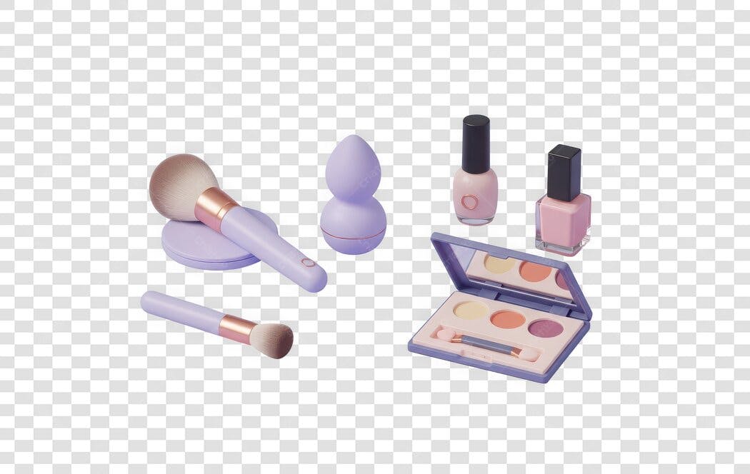 Elemento 3D Kit Maquiagem Pincéis Esmaltes PNG Fundo Transparente