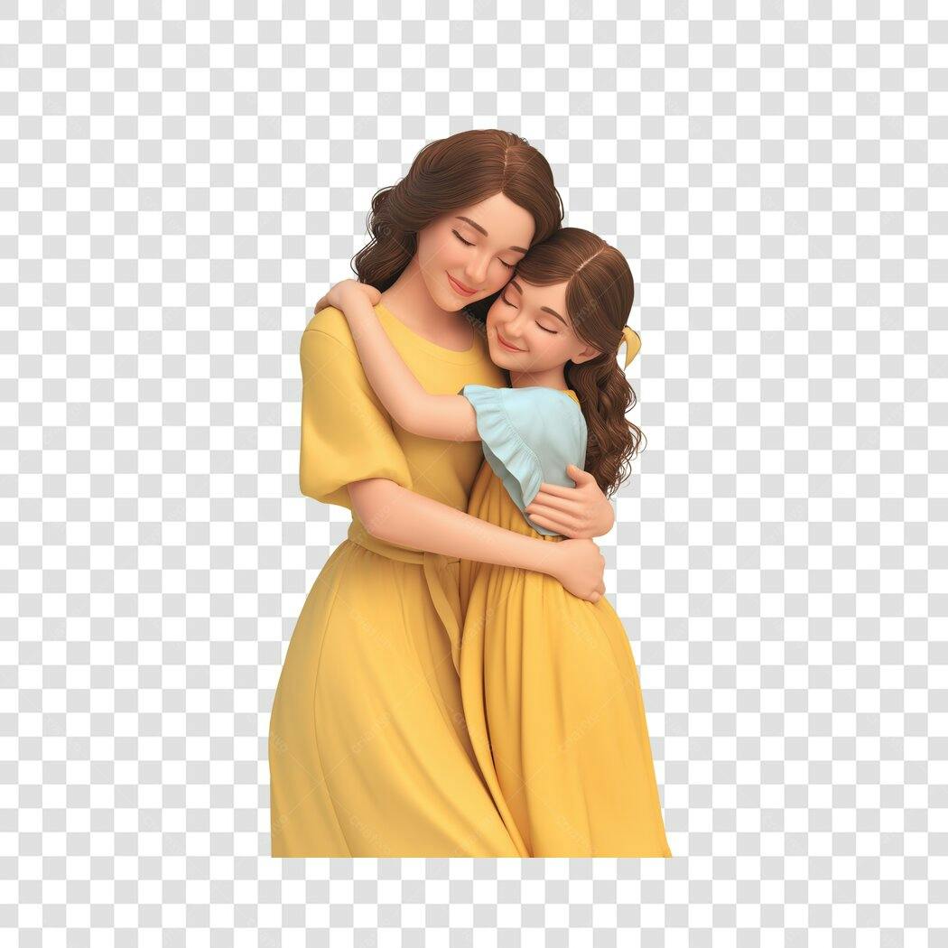 Elemento 3D Mãe e Filha Abraçadas Dia das Mães Maio PNG Fundo Transparente
