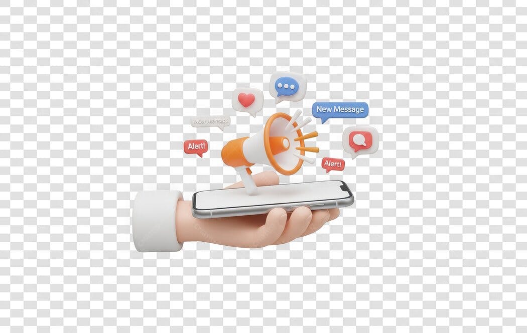 Elemento 3D Mão Segurando Celular Marketing Digital PNG Fundo Transparente