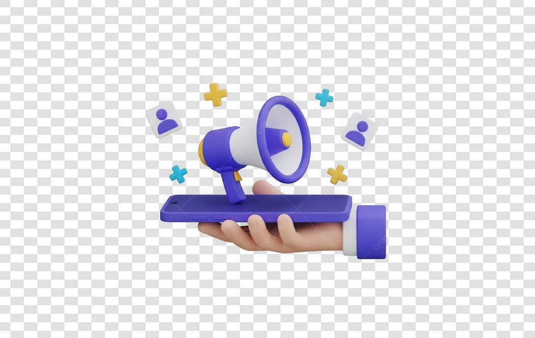 Elemento 3D Mão Segurando Celular Marketing Digital PNG Fundo Transparente