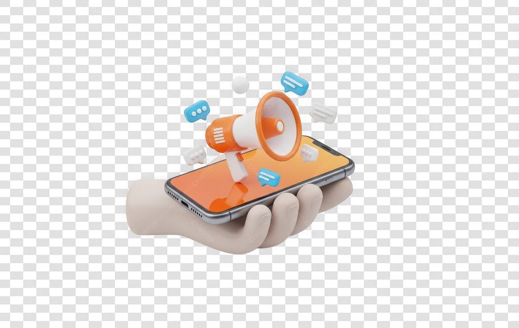 Elemento 3D Mão Segurando Celular Marketing Digital PNG Fundo Transparente