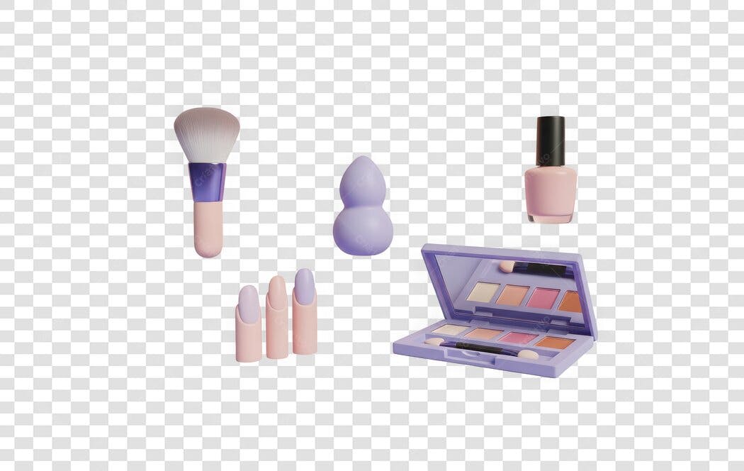 Elemento 3D Maquiagem Pincel Esmalte Paleta PNG Fundo Transparente