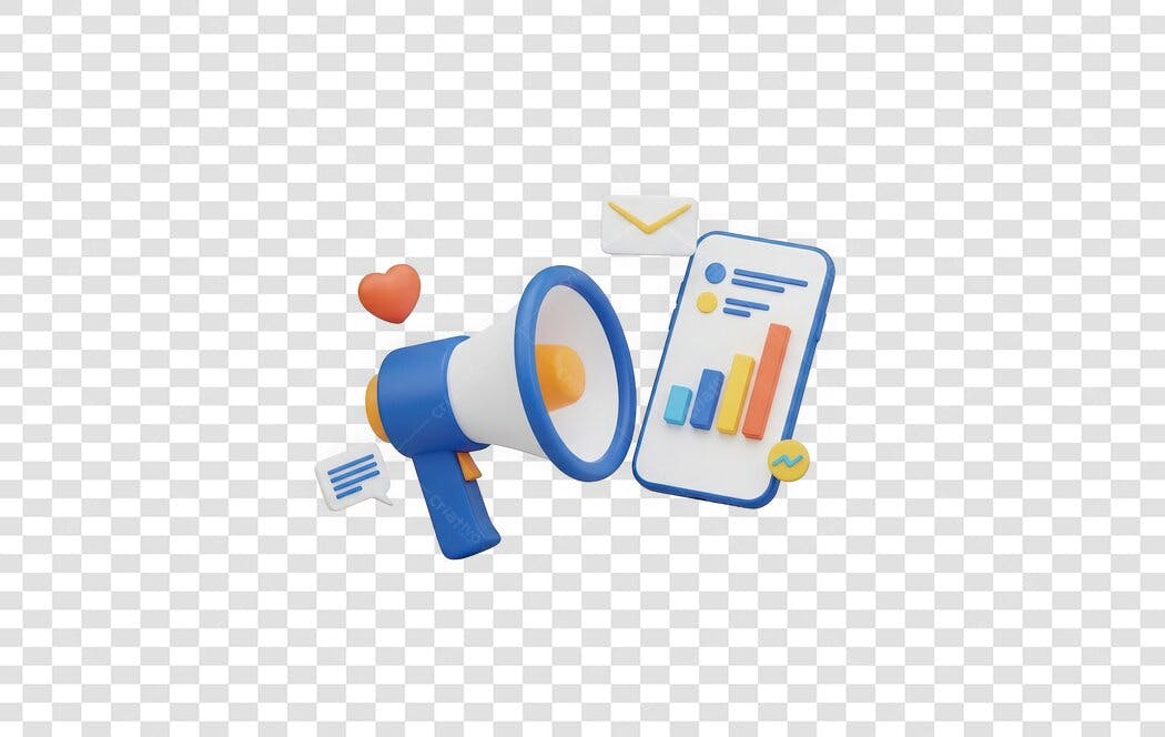Elemento 3D Marketing Digital Megafone Celular PNG Fundo Transparente