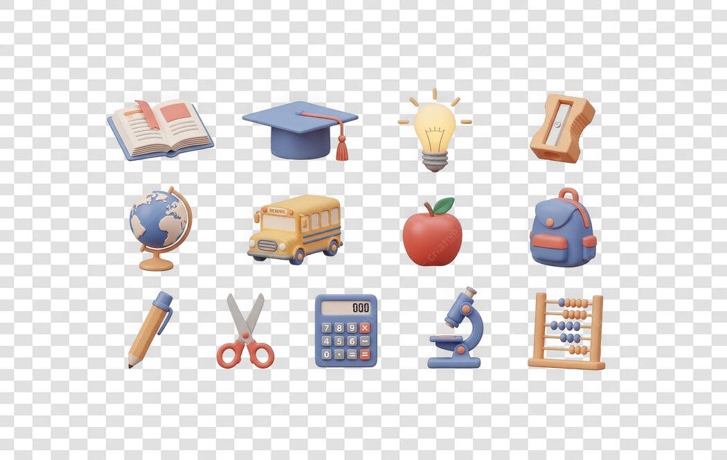 Elemento 3D Material Escolar Volta às Aulas PNG Fundo Transparente