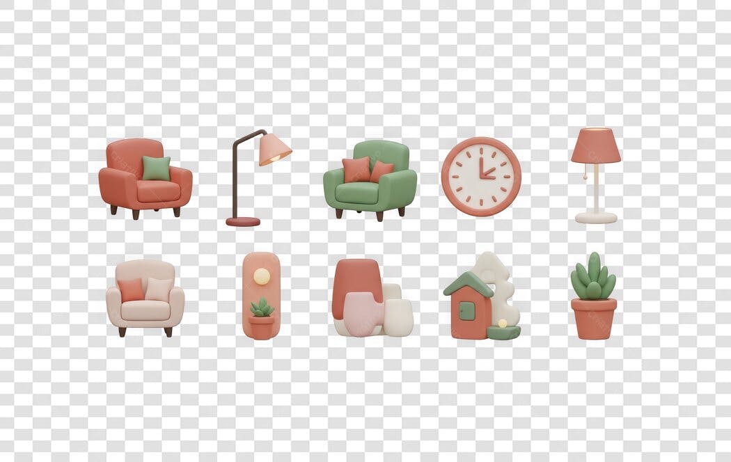 Elemento 3D Móveis Decoração Casa PNG Fundo Transparente
