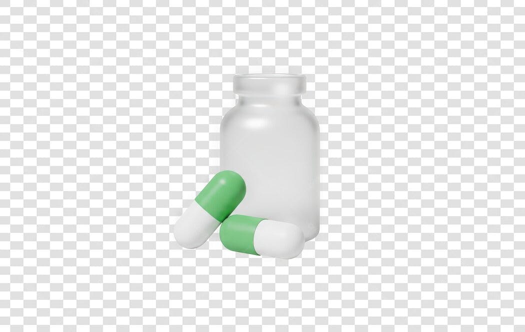 Elemento 3D Pote de Remédio e Cápsulas PNG Fundo Transparente