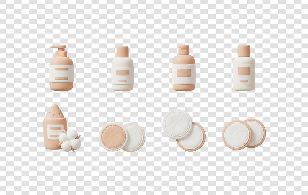 Elemento 3D Produtos Skincare Algodão PNG Fundo Transparente