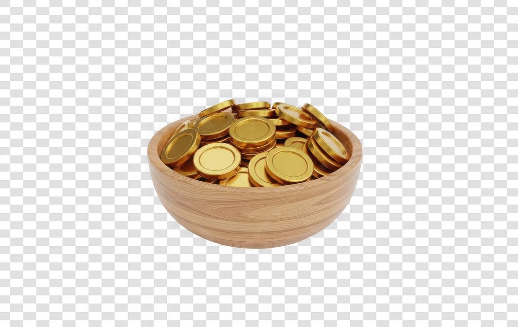 Elemento 3D Tigela Moedas Douradas Riqueza PNG Fundo Transparente