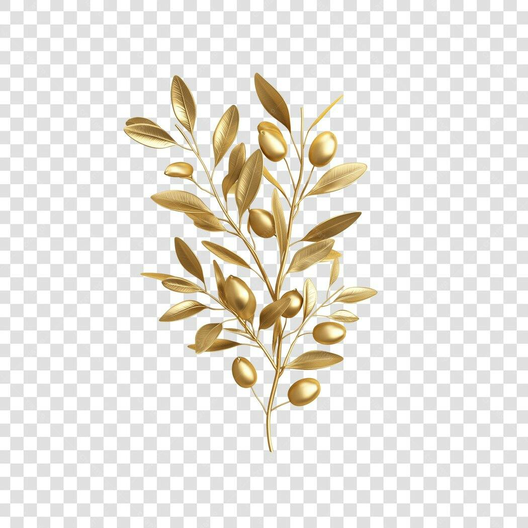 Elemento Decorativo Ramo de Oliveira Dourado PNG Fundo Transparente