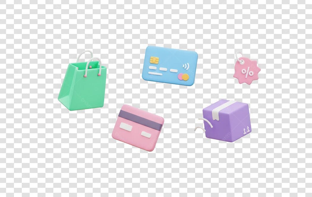 Elementos 3D Compras Online Cartão Sacola Caixa PNG Fundo Transparente