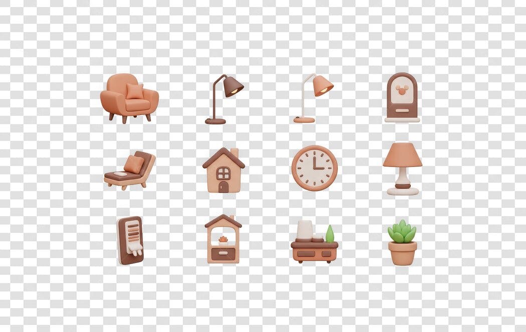 Elementos 3D Móveis Decoração Casa PNG Fundo Transparente
