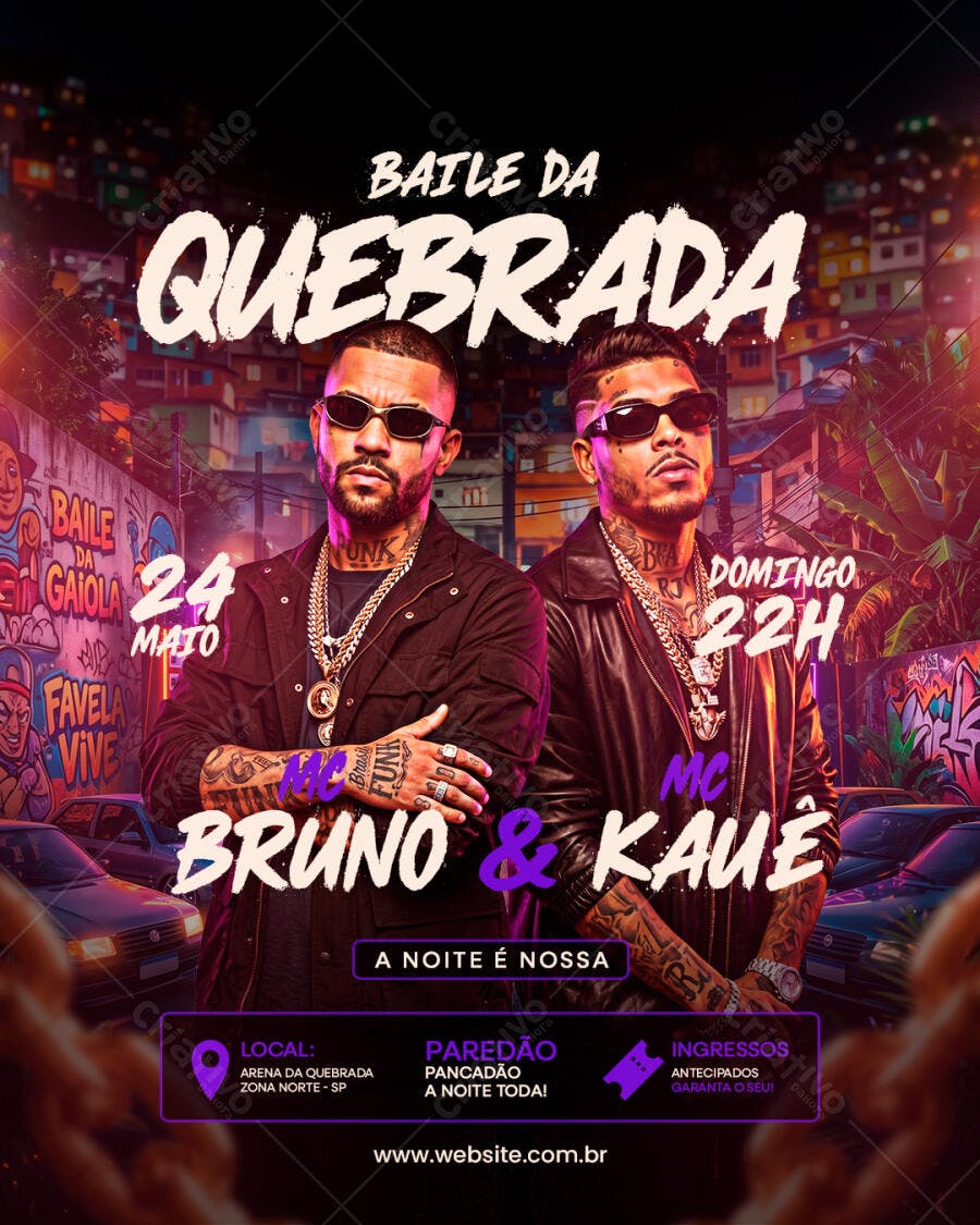 Flyer Baile da Quebrada Funk Maio PSD Editável