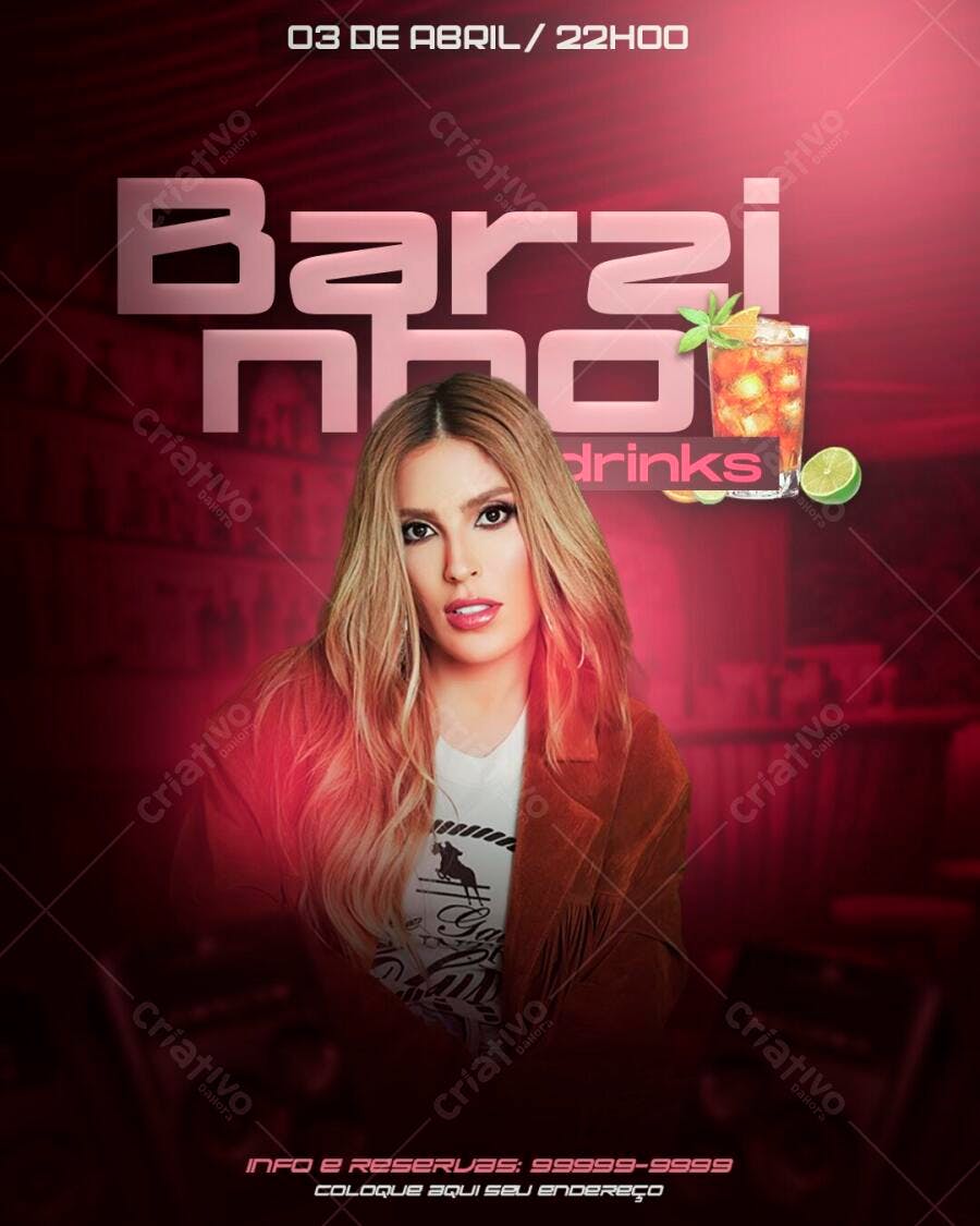 Flyer Balada Barzinho Drinks Festa PSD Editável