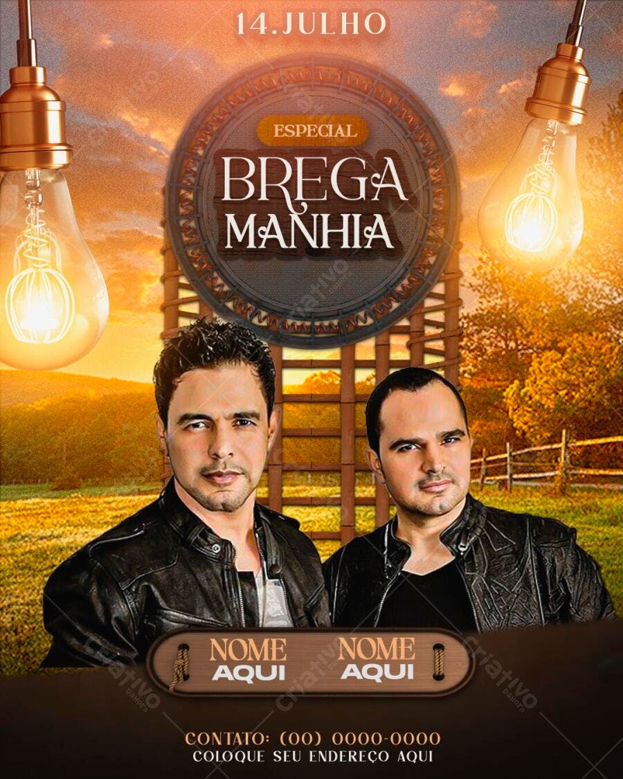 Flyer Brega Manhã Evento Musical 14 Julho PSD Editável