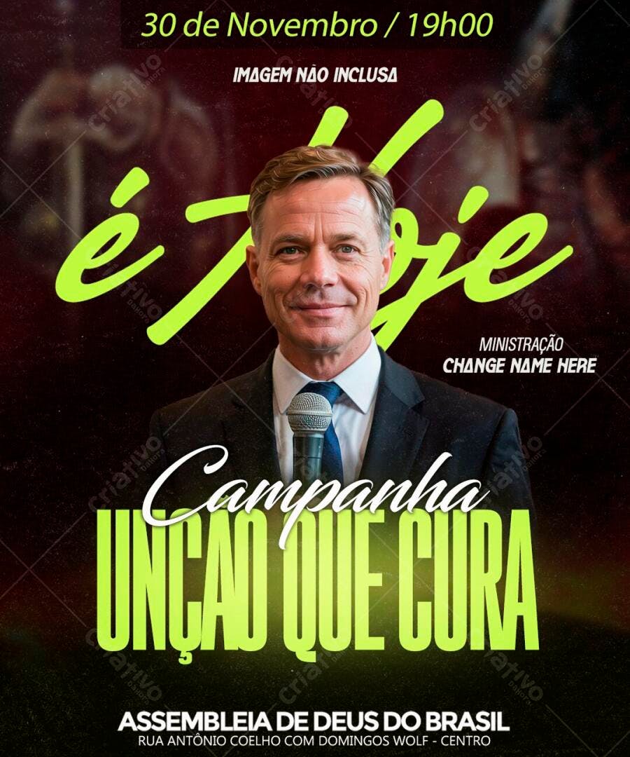 Flyer Campanha Unção Que Cura Igreja PSD Editável