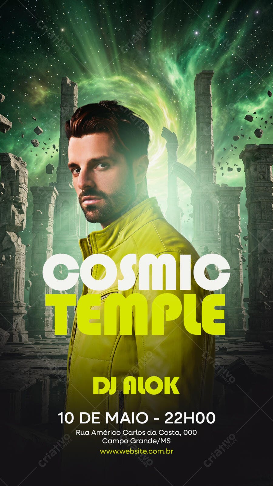 Flyer Festa Balada DJ Alok Cosmic Temple PSD Editável