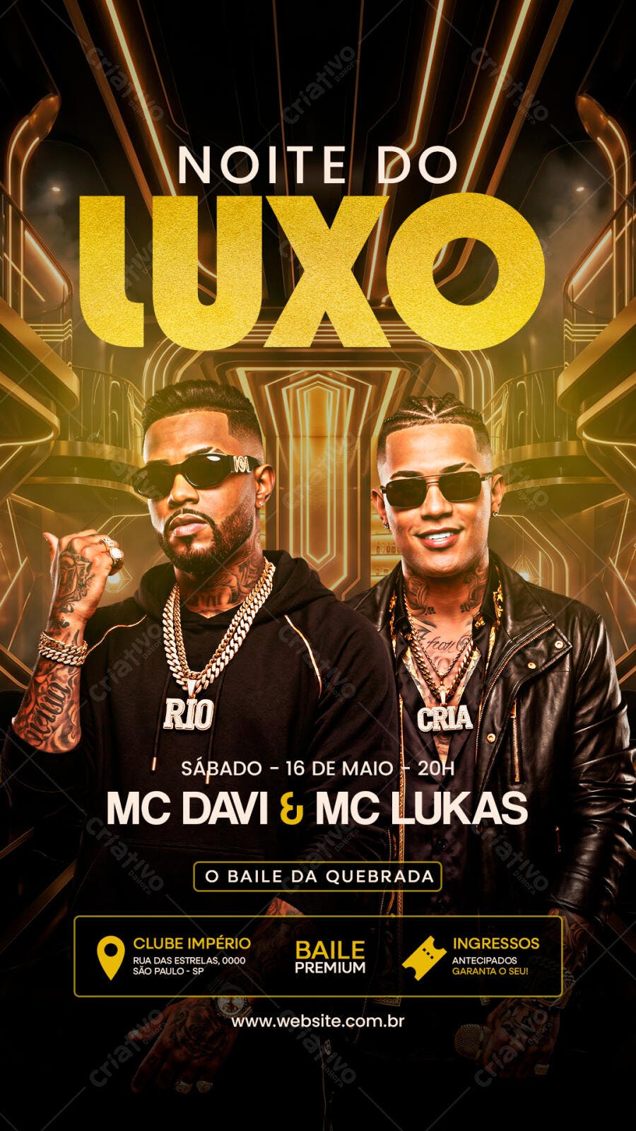 Flyer Noite do Luxo Baile Funk PSD Editável